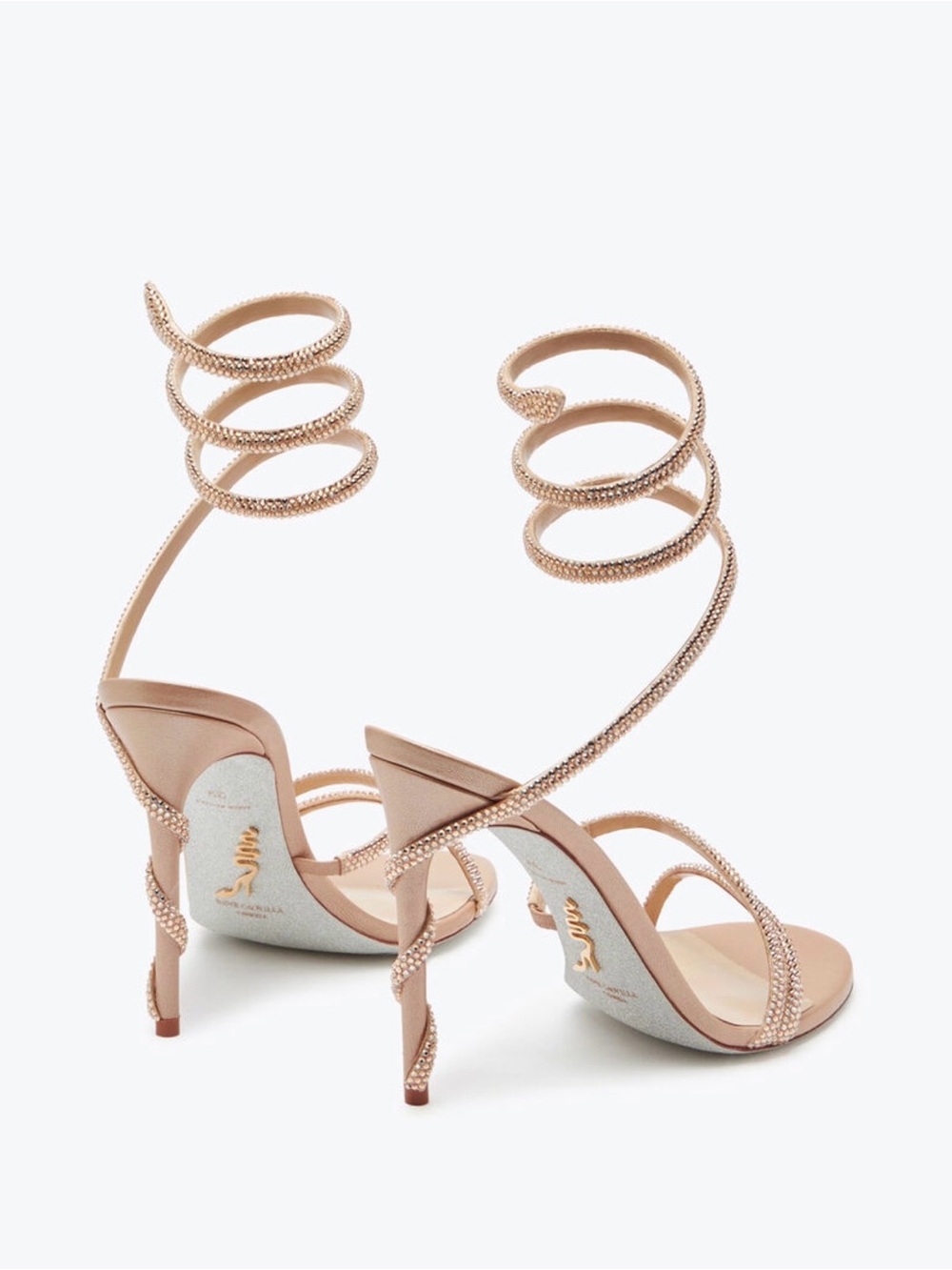 Rene Caovilla Margot Nude Satin Light Peach-Blush Rose - Picture 3 of 10